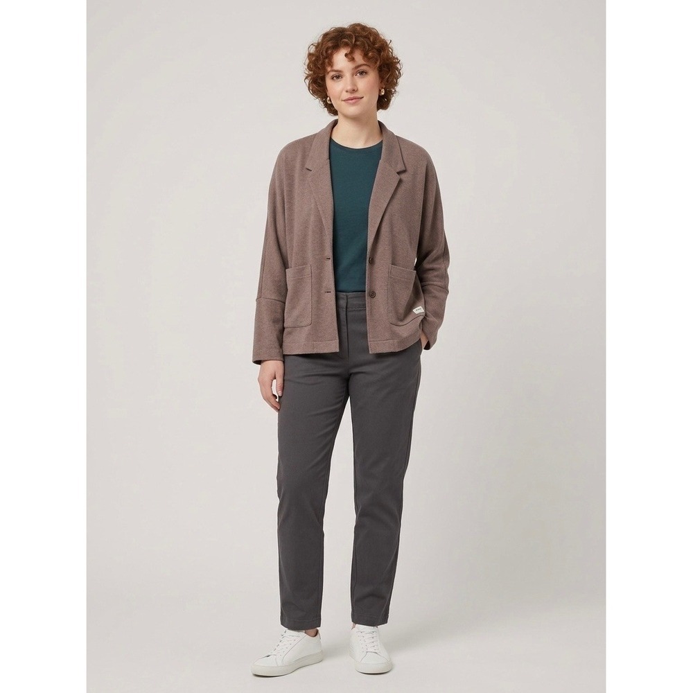 Pact Organic Cotton Slub Knit Blazer Brown Taupe Button Front Jacket Womens M